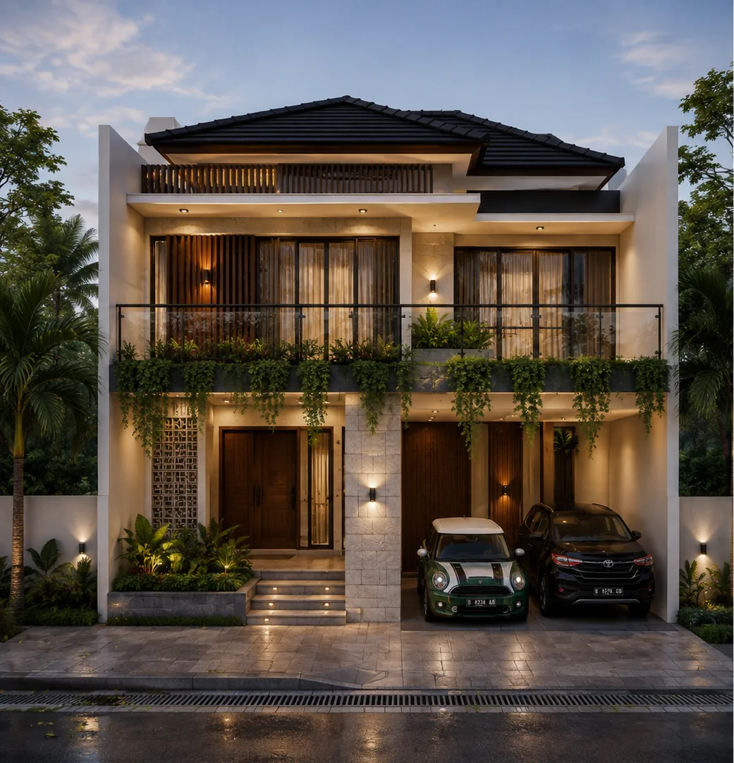 Rumah Modern Balkon Taman