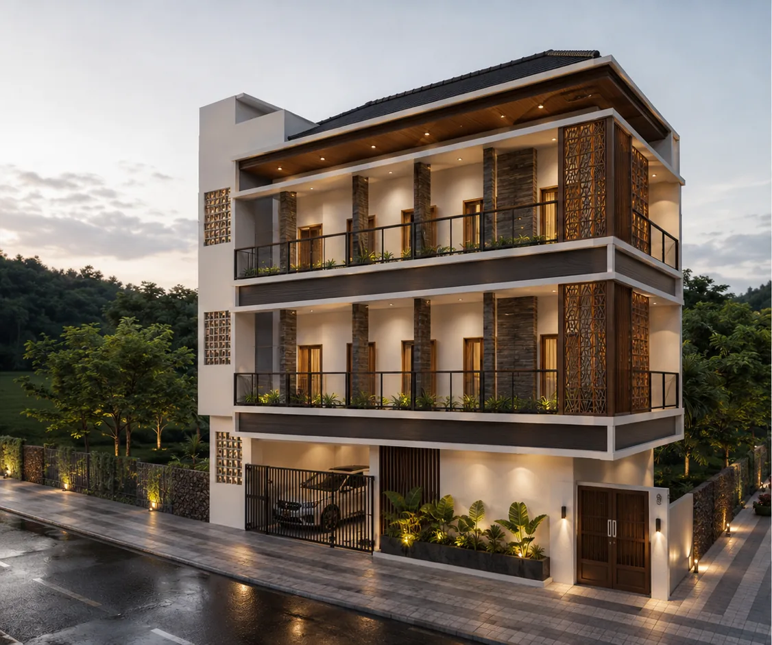 Three-Storey Residence with Timber Screens