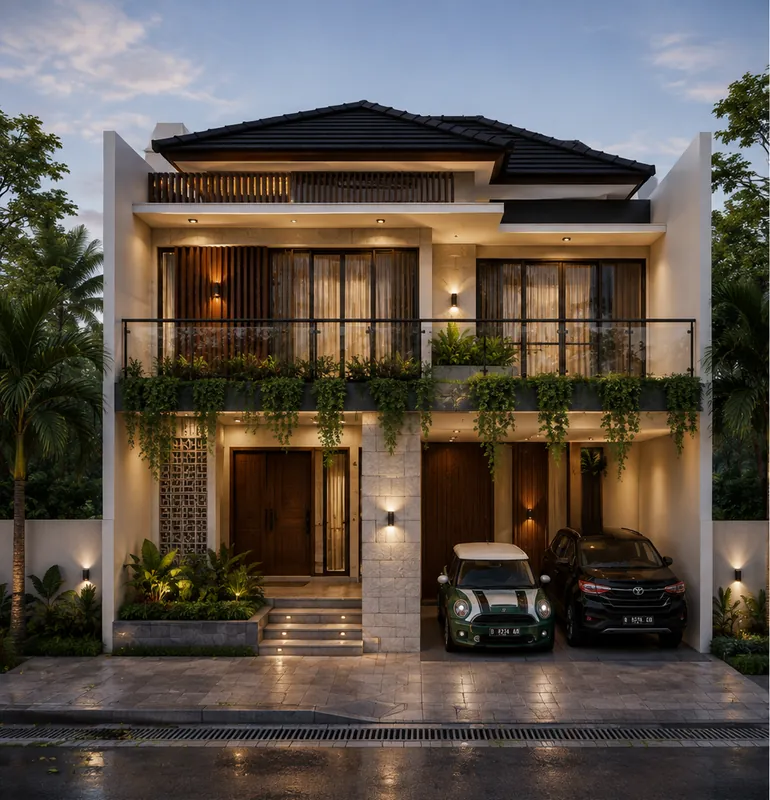 Rumah Modern Balkon Taman