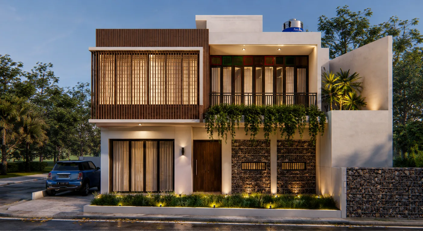 Rumah Modern Kayu & Batu Alam