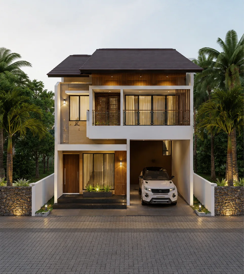Rumah Tropis Modern dengan Carport