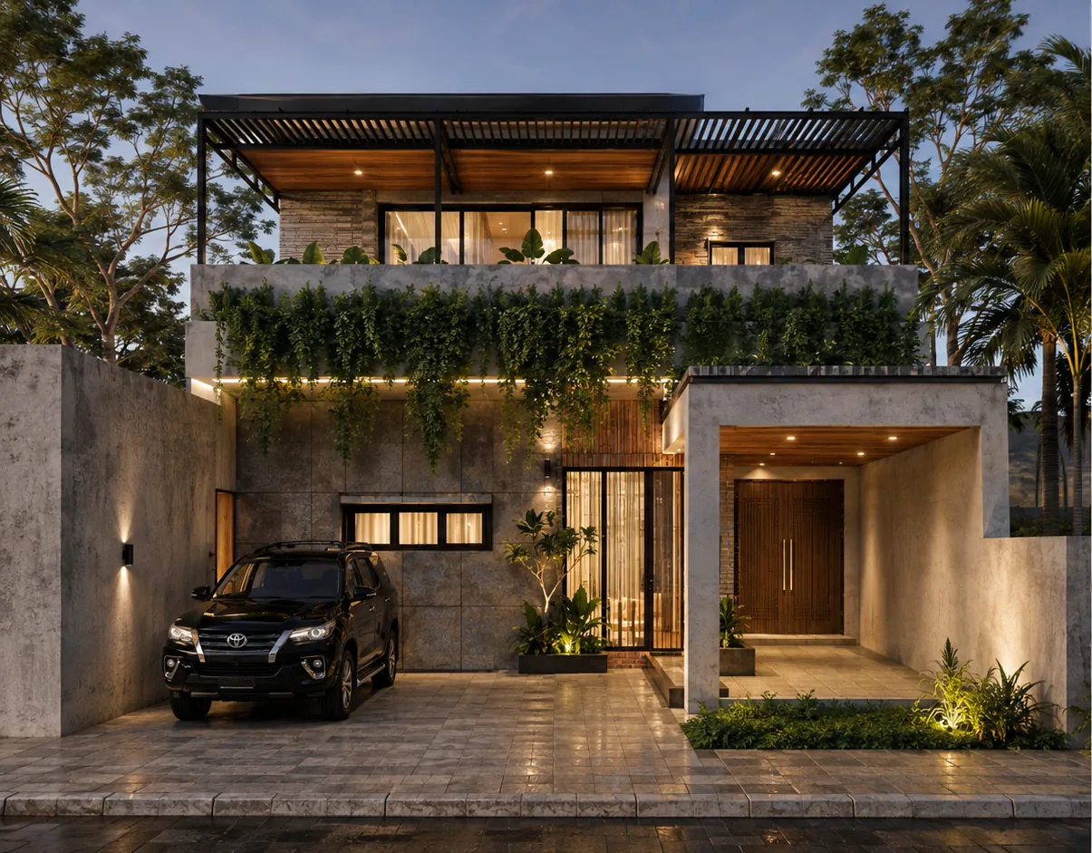 Tropical House with Green Rooftop